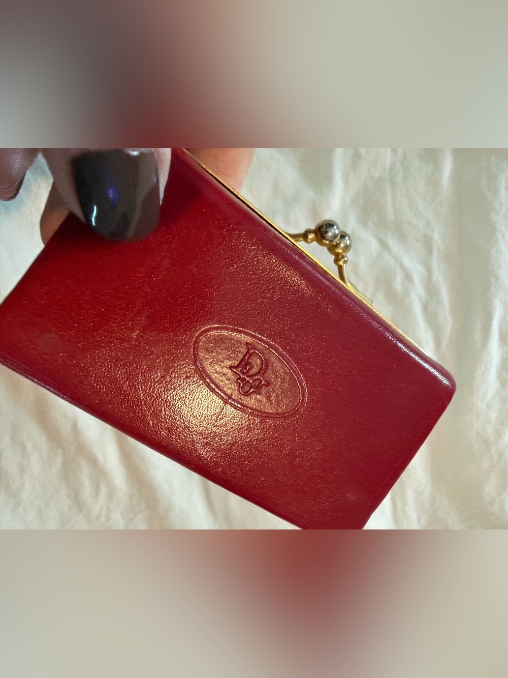 Dior VTG Red Leather Kiss-Lock Lipstick Coin Holder - Designer GUC G000